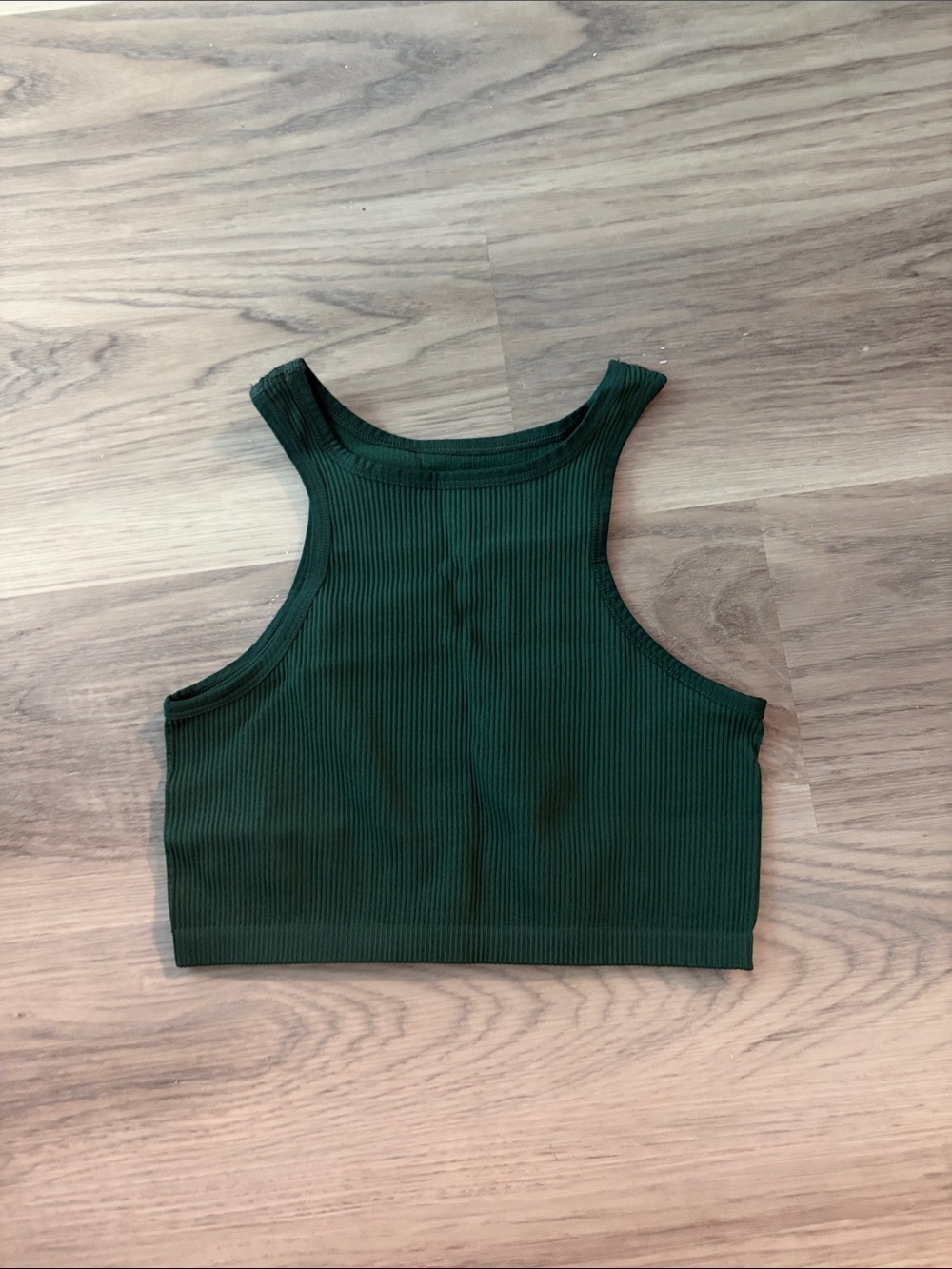 Ribbed High-Neck Cropped Tank Top - Forest Green